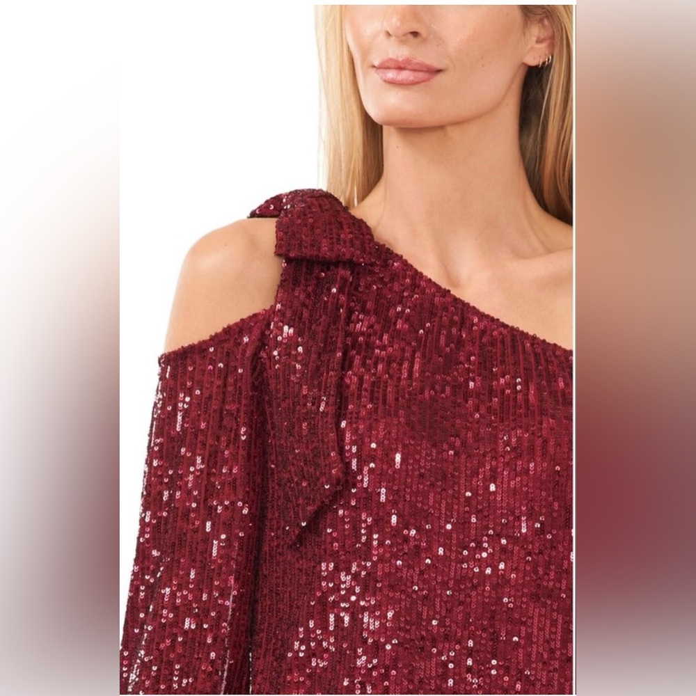 CeCe Burgundy Sequin Top- X-Small - Picture 3 of 11